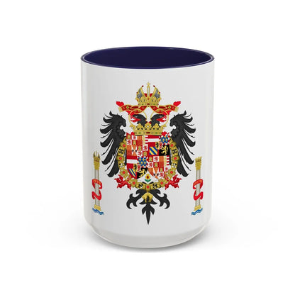 Greater Coat of Arms of Charles V Holy Roman Emperor, Charles I as King of Spain - Accent Coffee Mug 15oz Navy - Go Mug Yourself