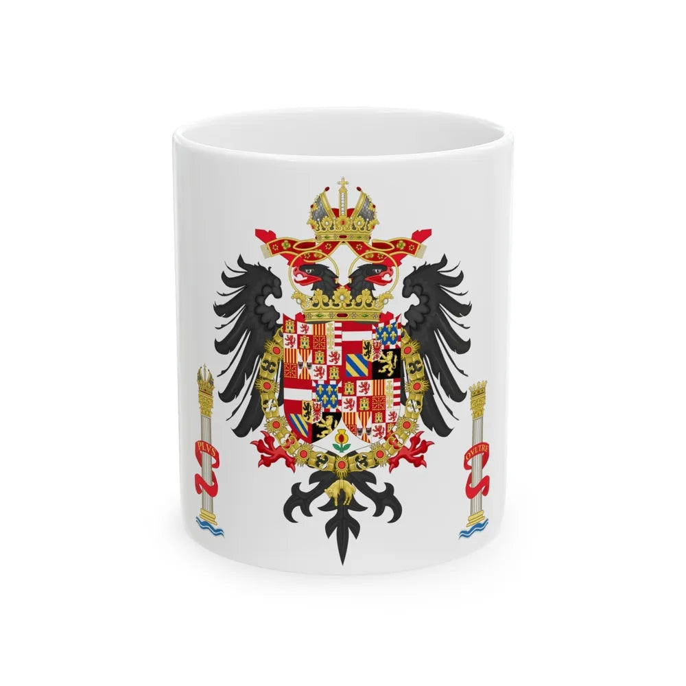 Greater Coat of Arms of Charles V Holy Roman Emperor, Charles I as King of Spain - White Coffee Mug-11oz-Go Mug Yourself