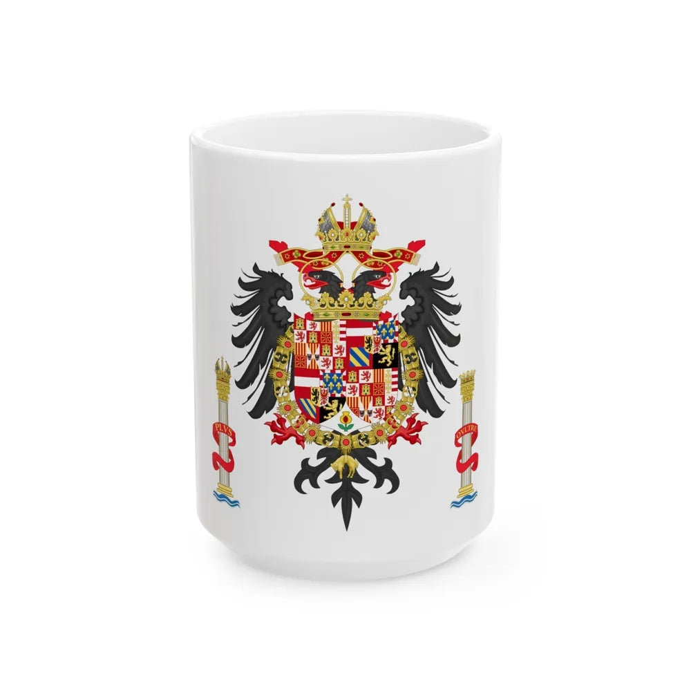 Greater Coat of Arms of Charles V Holy Roman Emperor, Charles I as King of Spain - White Coffee Mug-15oz-Go Mug Yourself