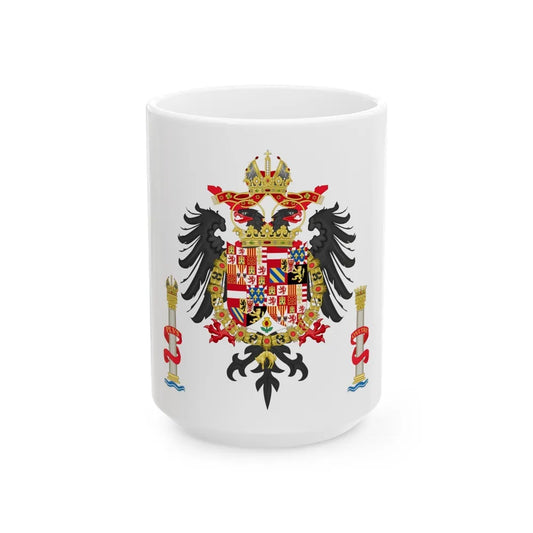 Greater Coat of Arms of Charles V Holy Roman Emperor, Charles I as King of Spain - White Coffee Mug-15oz-Go Mug Yourself