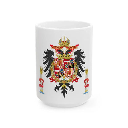 Greater Coat of Arms of Charles V Holy Roman Emperor, Charles I as King of Spain - White Coffee Mug 15oz - Go Mug Yourself