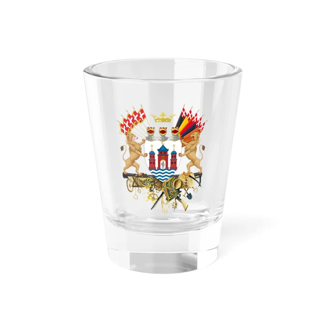 Greater coat of arms of Copenhagen (Denmark) (Coat of Arms) Shot Glass 1.5oz 1.5oz - Go Mug Yourself