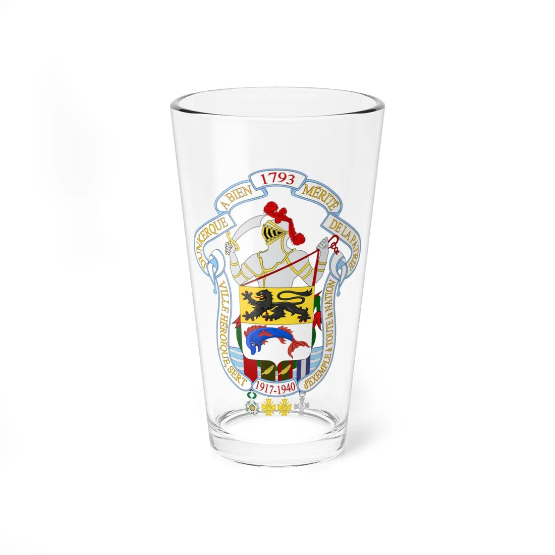 Greater Coat of Arms of Dunkerque (France) (Coat of Arms) Pint Glass 16oz 16oz - Go Mug Yourself