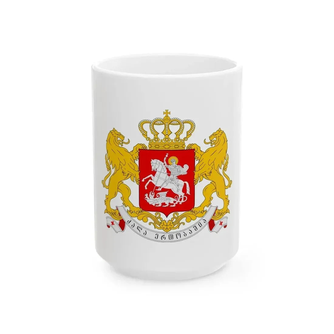 Greater coat of arms of Georgia - White Coffee Mug 15oz - Go Mug Yourself