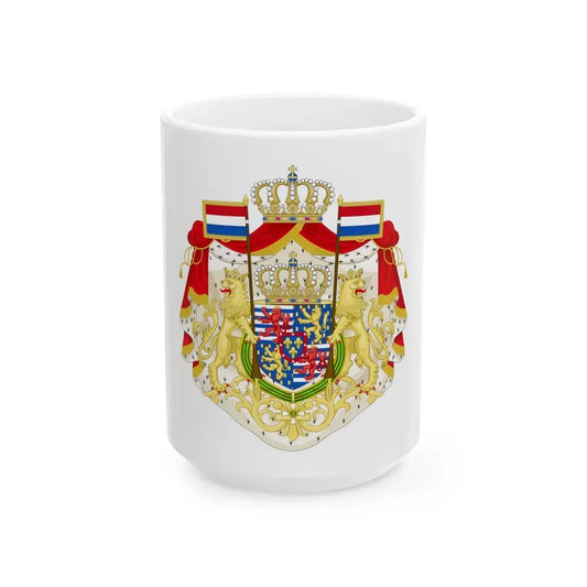 Greater coat of arms of the Grand Duke of Luxembourg (2000) - White Coffee Mug 15oz - Go Mug Yourself