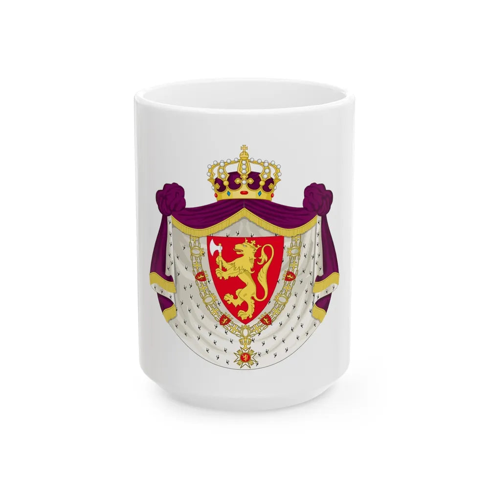 Greater royal coat of arms of Norway - White Coffee Mug-15oz-Go Mug Yourself