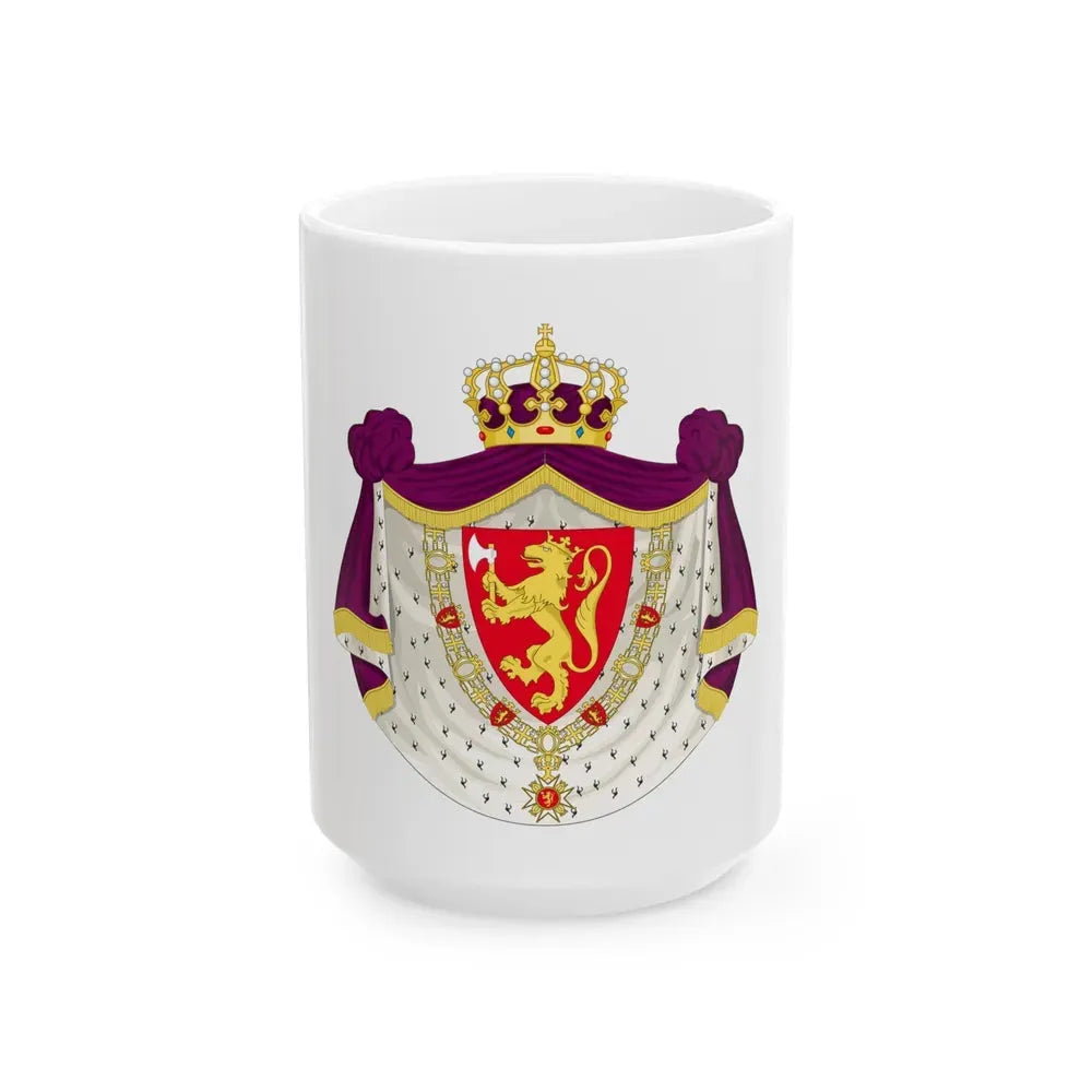 Greater royal coat of arms of Norway - White Coffee Mug 15oz - Go Mug Yourself