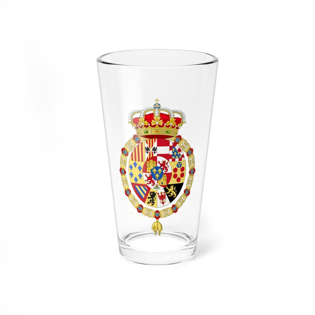 Greater Royal Coat of Arms of Spain c.1883-1931 Golden Fleece Variant (Spain) (Coat of Arms) Pint Glass 16oz 16oz - Go Mug Yourself
