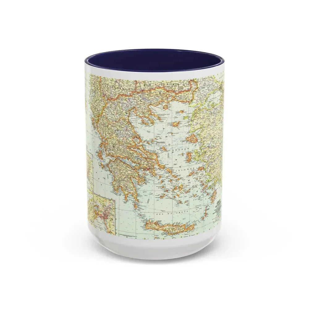 Greece and the Aegean (1958) (Map) Accent Coffee Mug 15oz Navy - Go Mug Yourself