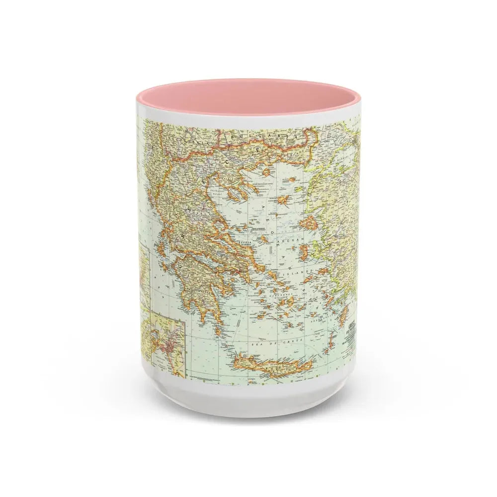 Greece and the Aegean (1958) (Map) Accent Coffee Mug 15oz Pink - Go Mug Yourself