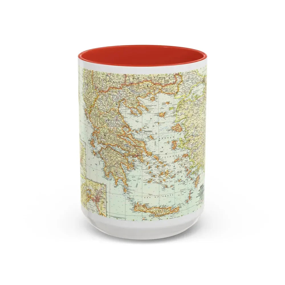 Greece and the Aegean (1958) (Map) Accent Coffee Mug 15oz Red - Go Mug Yourself