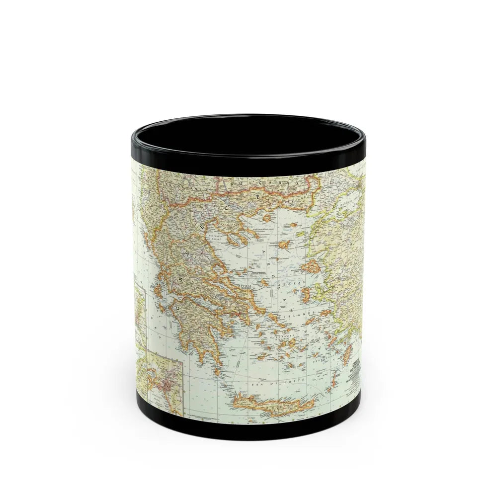 Greece and the Aegean (1958) (Map) Black Coffee Mug-11oz-Go Mug Yourself