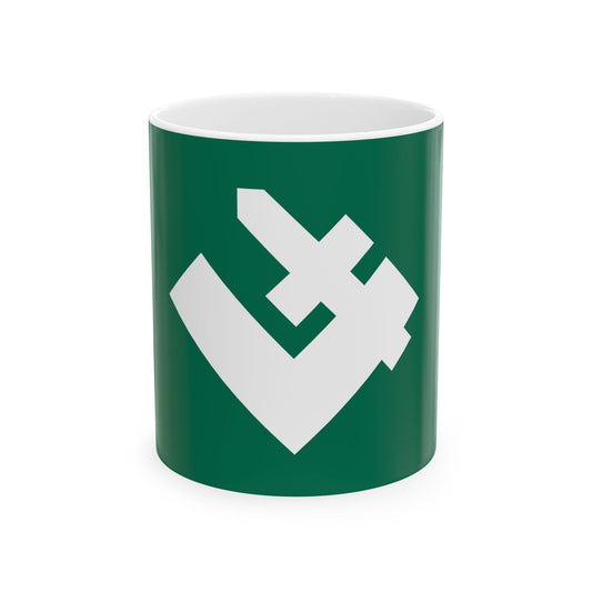 Green flag with symbol of falanga (Poland) White Coffee Mug-11oz-Go Mug Yourself