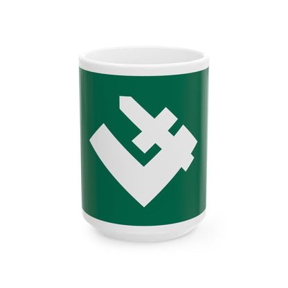 Green flag with symbol of falanga (Poland) White Coffee Mug-15oz-Go Mug Yourself