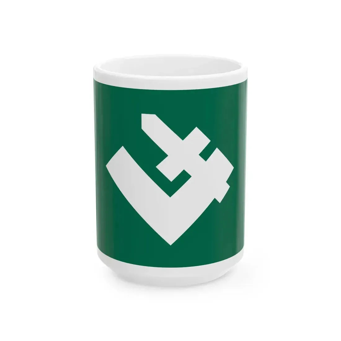 Green flag with symbol of falanga (Poland) White Coffee Mug 15oz - Go Mug Yourself