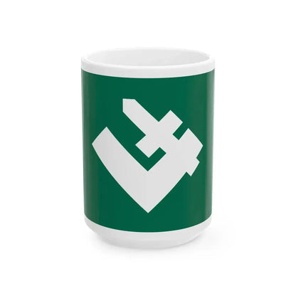 Green flag with symbol of falanga (Poland) White Coffee Mug 15oz - Go Mug Yourself