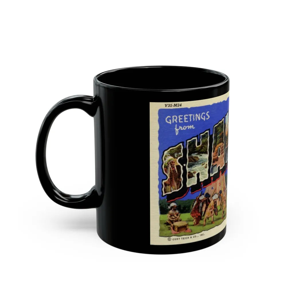 Greeting card from Shawano Wisconsin (Greeting Postcards) Black Coffee Mug-Go Mug Yourself