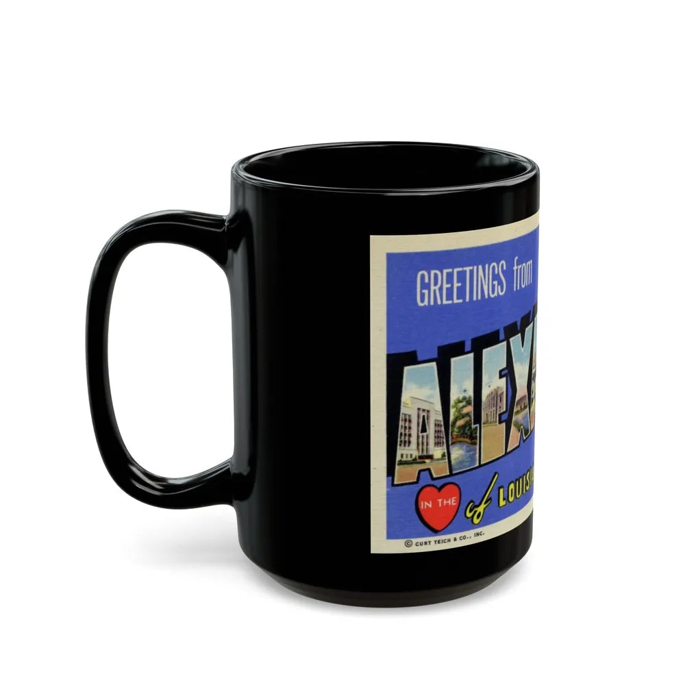 Greetings from Alexandria in the heart of Louisiana (Greeting Postcards) Black Coffee Mug-Go Mug Yourself