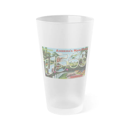 Greetings from Americas Main Street US 66 scenic Missouri (Greeting Postcards) Frosted Pint Glass 16oz-Go Mug Yourself