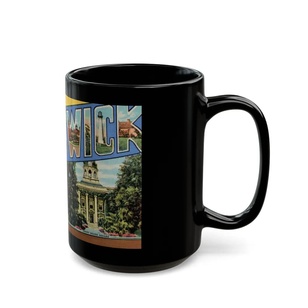 Greetings From Brunswick GA (Greeting Postcards) Black Coffee Mug-Go Mug Yourself