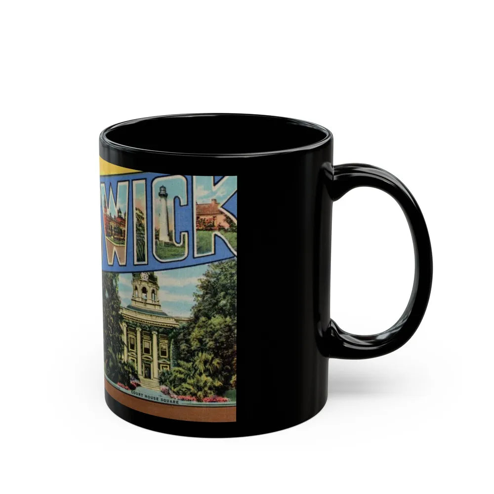 Greetings From Brunswick GA (Greeting Postcards) Black Coffee Mug-Go Mug Yourself