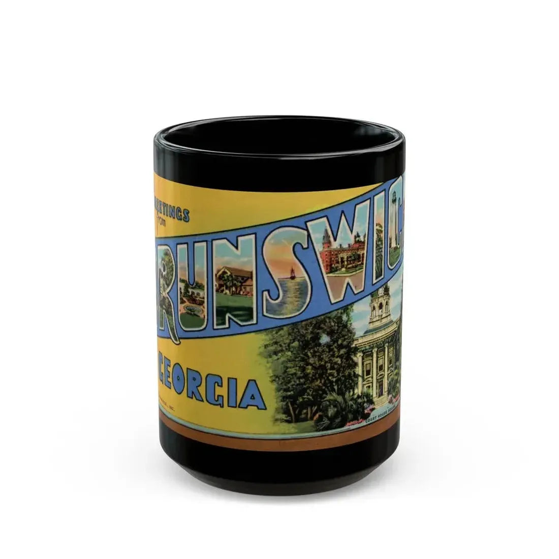 Greetings From Brunswick GA (Greeting Postcards) Black Coffee Mug - Go Mug Yourself