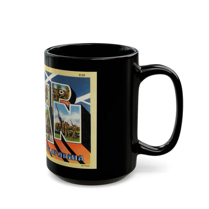 Greetings from Camp Haan California (Greeting Postcards) Black Coffee Mug-Go Mug Yourself