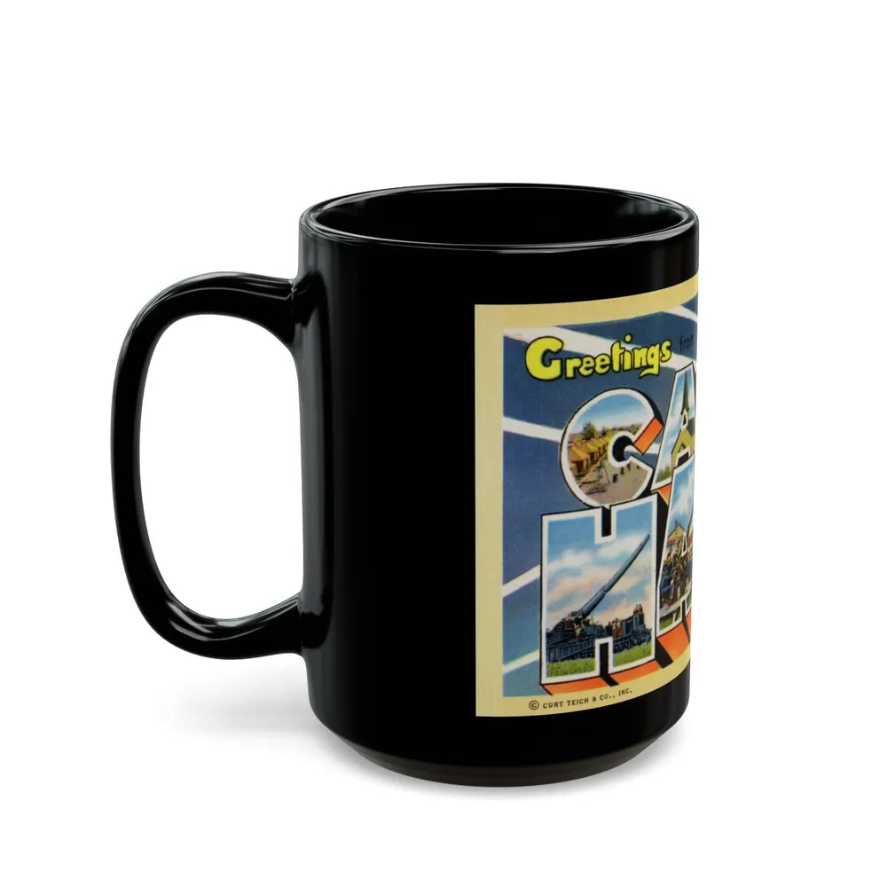 Greetings from Camp Haan California (Greeting Postcards) Black Coffee Mug-Go Mug Yourself