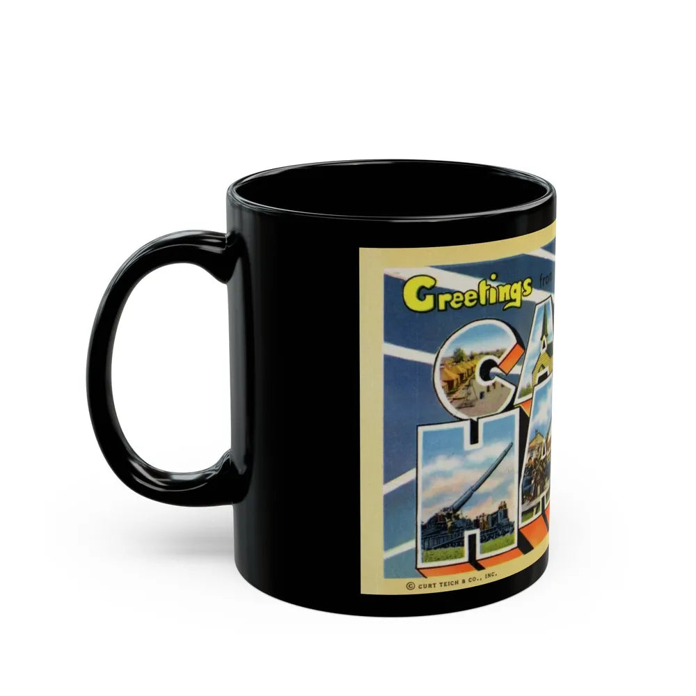 Greetings from Camp Haan California (Greeting Postcards) Black Coffee Mug-Go Mug Yourself