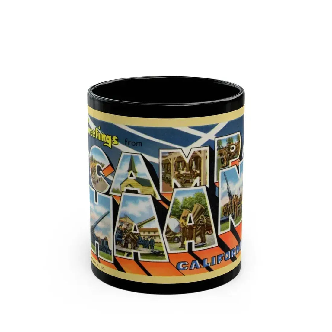 Greetings from Camp Haan California (Greeting Postcards) Black Coffee Mug - Go Mug Yourself