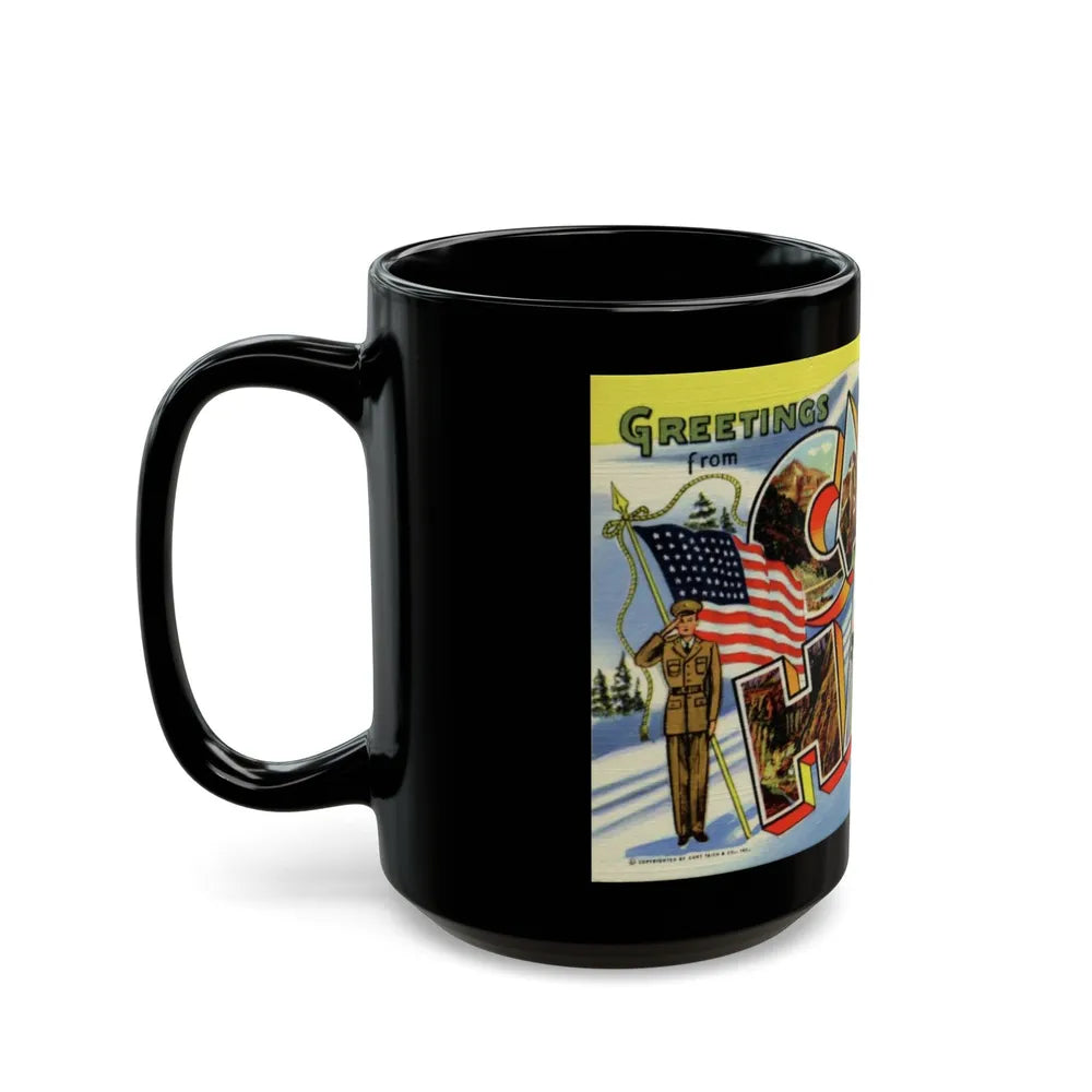 Greetings from Camp Hale Colorado (Greeting Postcards) Black Coffee Mug-Go Mug Yourself