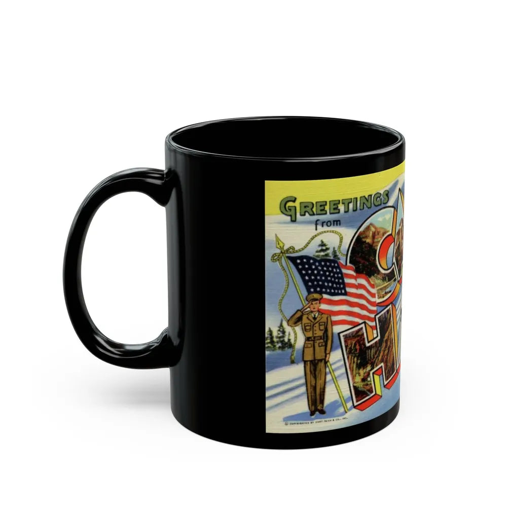 Greetings from Camp Hale Colorado (Greeting Postcards) Black Coffee Mug-Go Mug Yourself