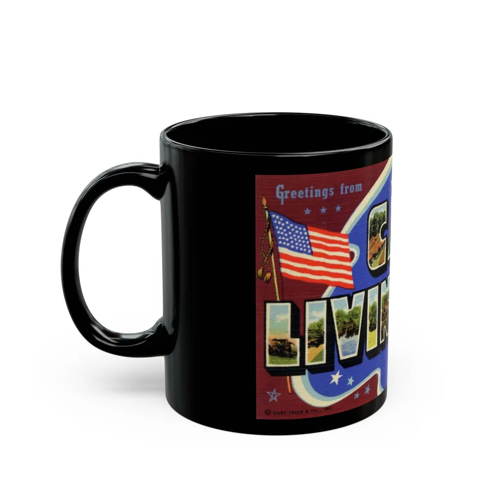 Greetings from Camp Livingston Louisiana (Greeting Postcards) Black Coffee Mug-Go Mug Yourself