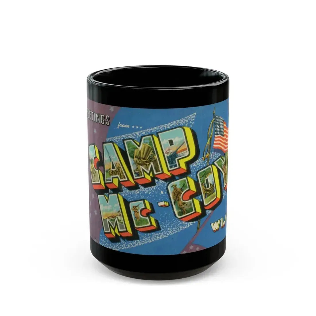 Greetings from Camp Mc Coy Wis (Greeting Postcards) Black Coffee Mug - Go Mug Yourself
