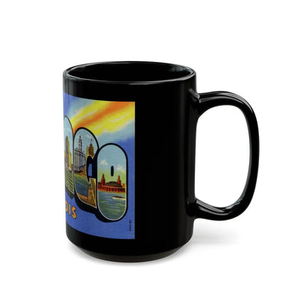 Greetings from Chicago Illinois (Greeting Postcards) Black Coffee Mug-Go Mug Yourself