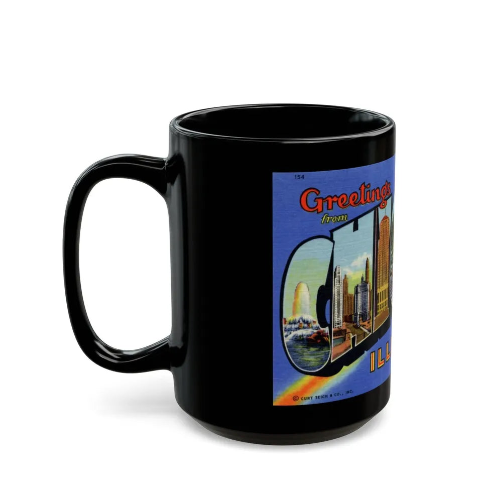 Greetings from Chicago Illinois (Greeting Postcards) Black Coffee Mug-Go Mug Yourself