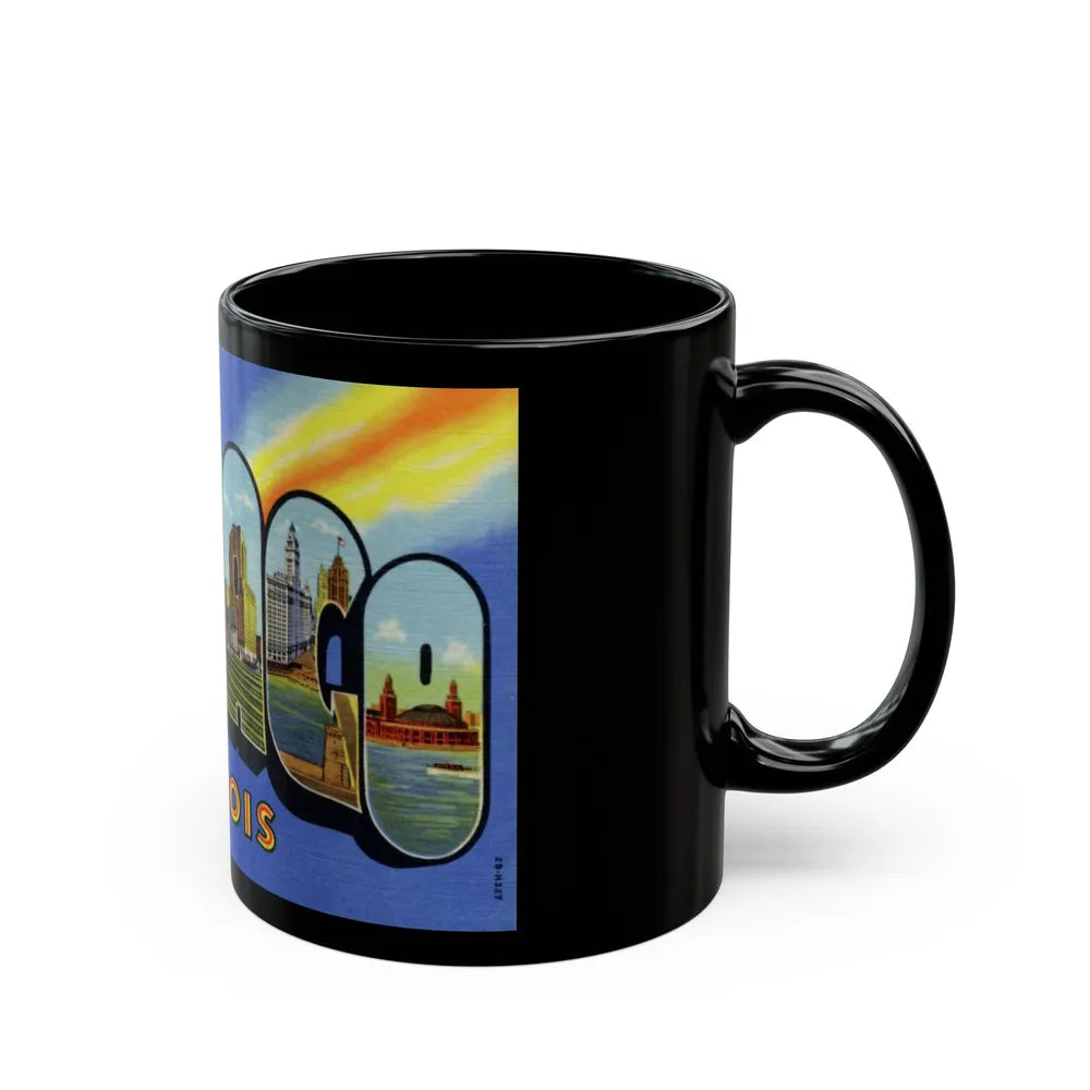 Greetings from Chicago Illinois (Greeting Postcards) Black Coffee Mug-Go Mug Yourself