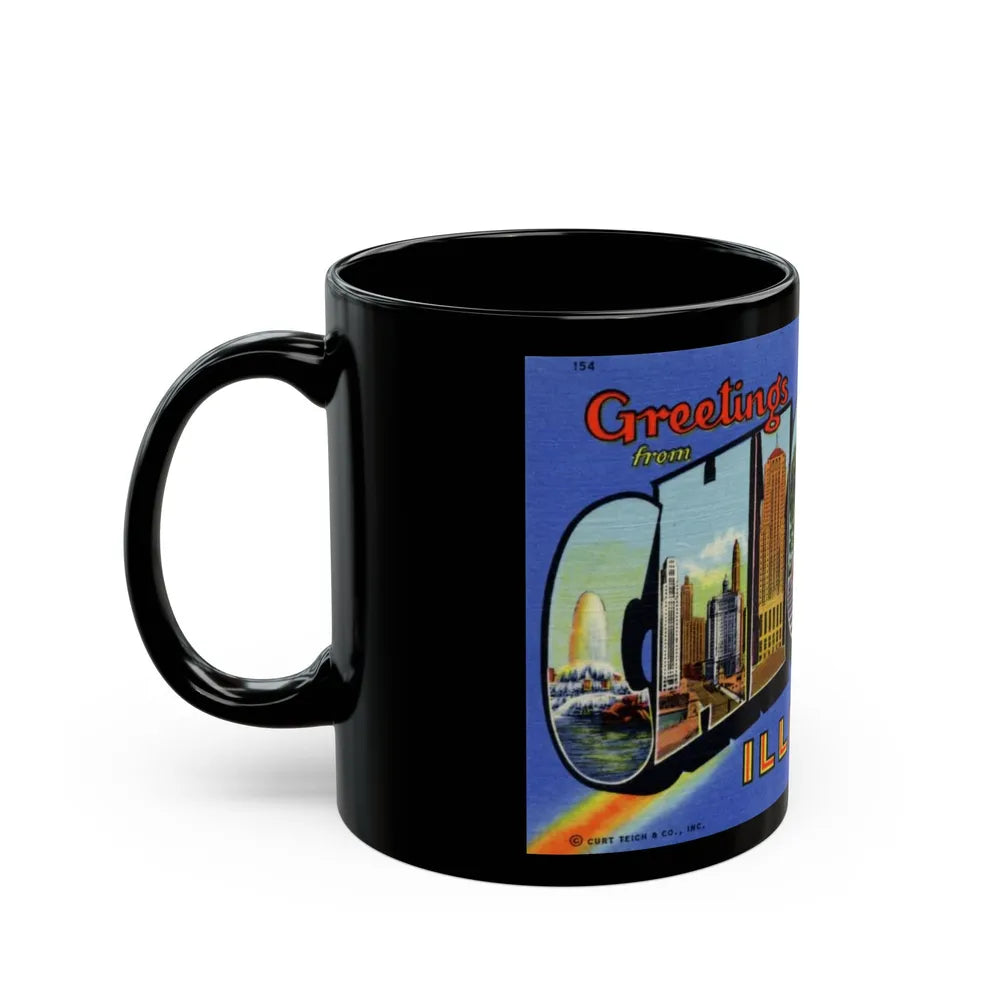 Greetings from Chicago Illinois (Greeting Postcards) Black Coffee Mug-Go Mug Yourself