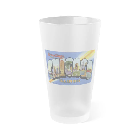 Greetings from Chicago Illinois (Greeting Postcards) Frosted Pint Glass 16oz-16oz-Frosted-Go Mug Yourself