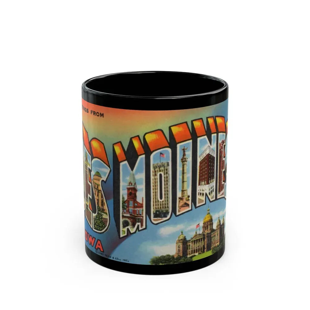 Greetings from Des Moines (Greeting Postcards) Black Coffee Mug 11oz - Go Mug Yourself
