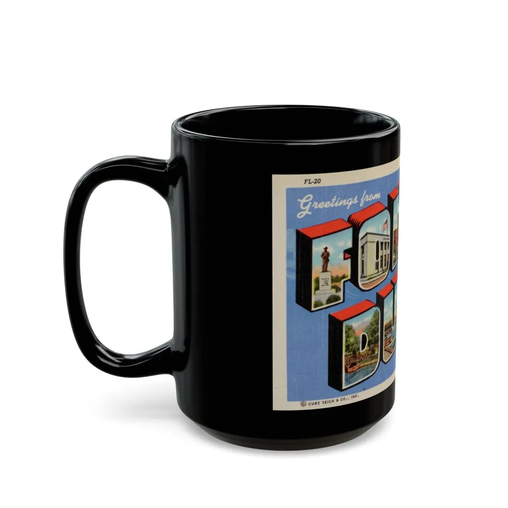 Greetings from Fond du Lac Wisconsin (Greeting Postcards) Black Coffee Mug-Go Mug Yourself