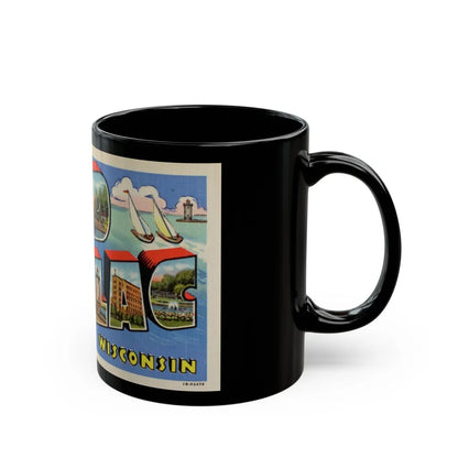 Greetings from Fond du Lac Wisconsin (Greeting Postcards) Black Coffee Mug-Go Mug Yourself