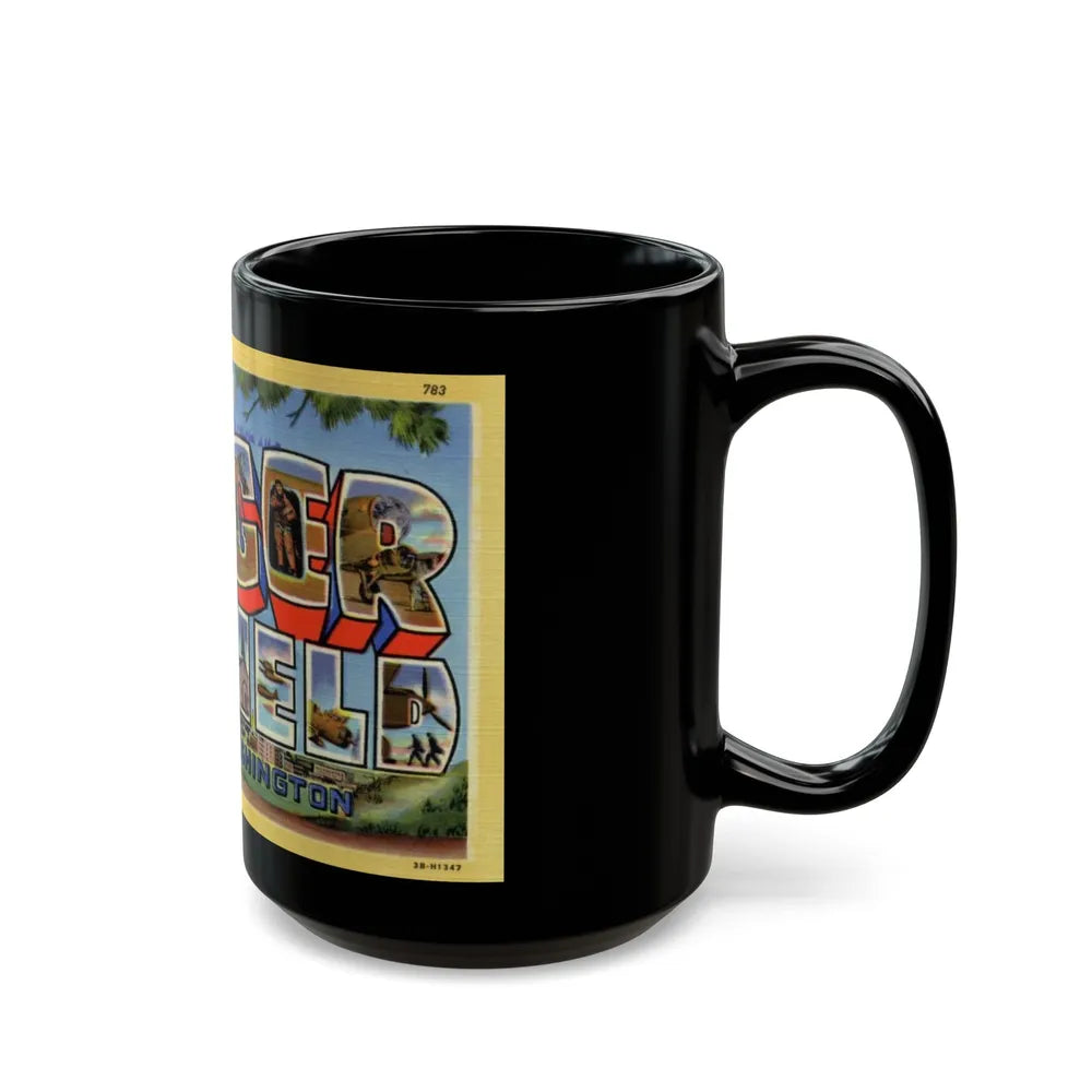 Greetings from Geiger Field Washington (Greeting Postcards) Black Coffee Mug-Go Mug Yourself