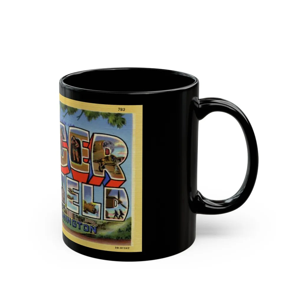 Greetings from Geiger Field Washington (Greeting Postcards) Black Coffee Mug-Go Mug Yourself