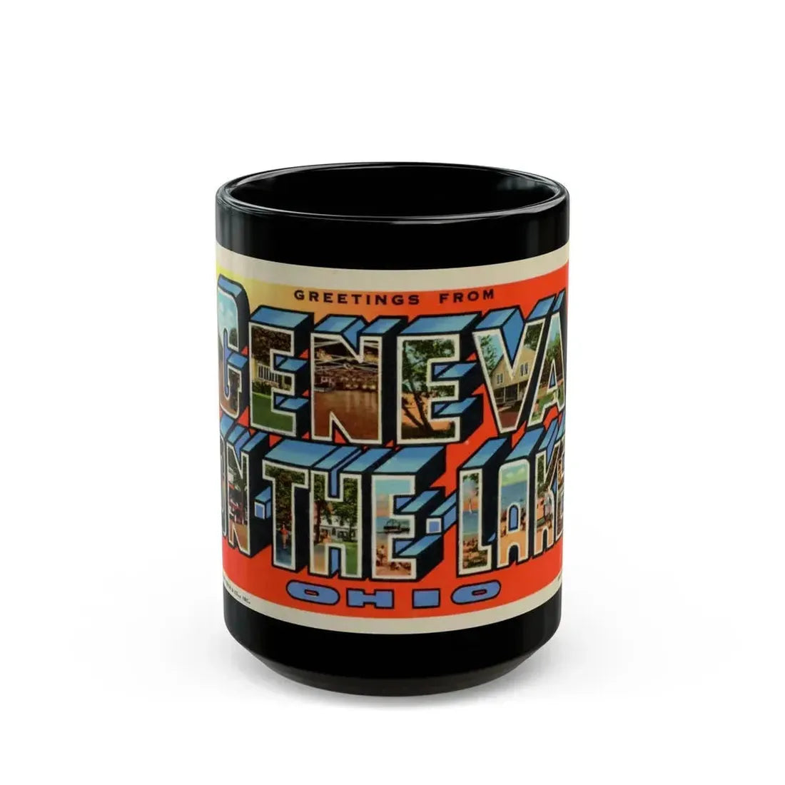 Greetings from Geneva on the Lake Ohio (Greeting Postcards) Black Coffee Mug - Go Mug Yourself