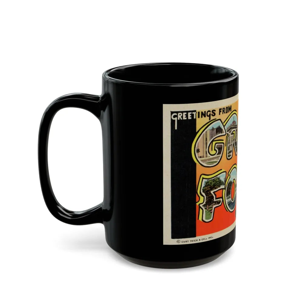 Greetings from Grand Forks North Dakota (Greeting Postcards) Black Coffee Mug-Go Mug Yourself