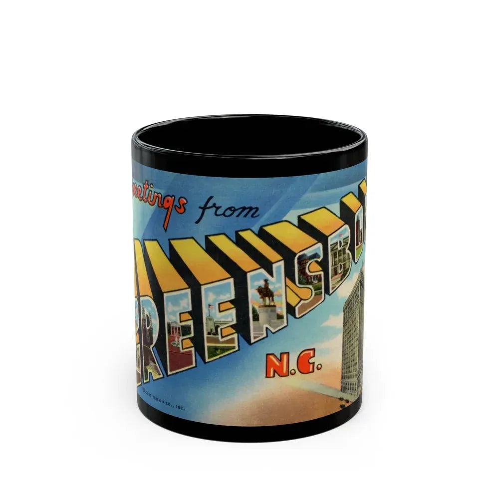 Greetings from Greensboro NC (Greeting Postcards) Black Coffee Mug 11oz - Go Mug Yourself
