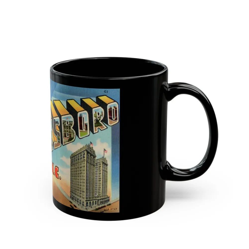 Greetings from Greensboro NC (Greeting Postcards) Black Coffee Mug-Go Mug Yourself