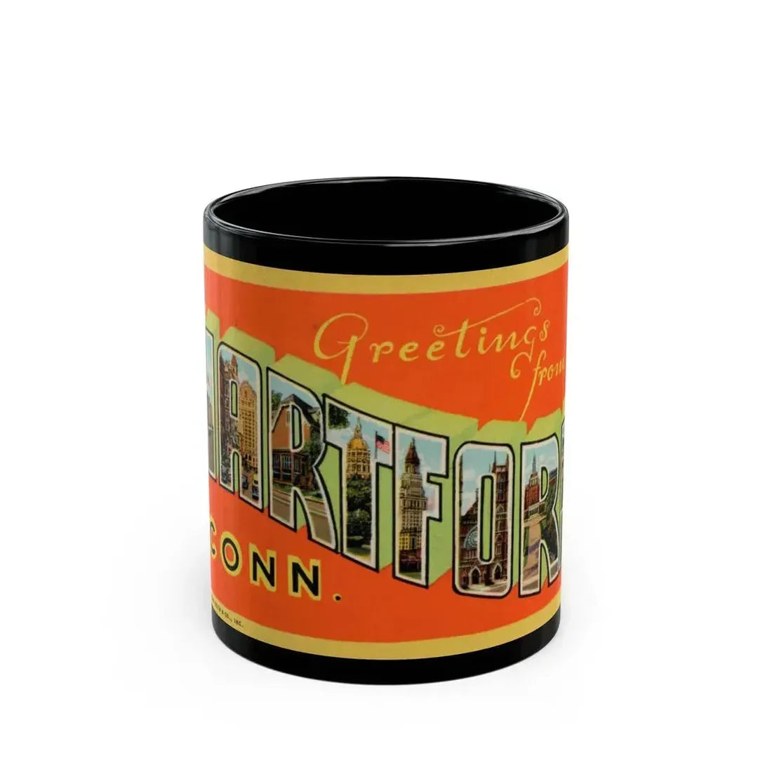 Greetings from Hartford Conn (Greeting Postcards) Black Coffee Mug - Go Mug Yourself