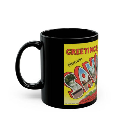 Greetings from historic Savannah Ga (Greeting Postcards) Black Coffee Mug-Go Mug Yourself